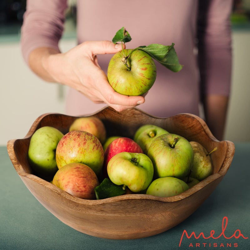 Mela Artisans Scalloped Decorative Wooden Bowl | 12 Inch Mango Wood Fruit & Serving Bowl | Natural Grain Finish | For Kitchen Counter | Snacks | Desserts | Bread | Handcrafted Home Decor - Image 5